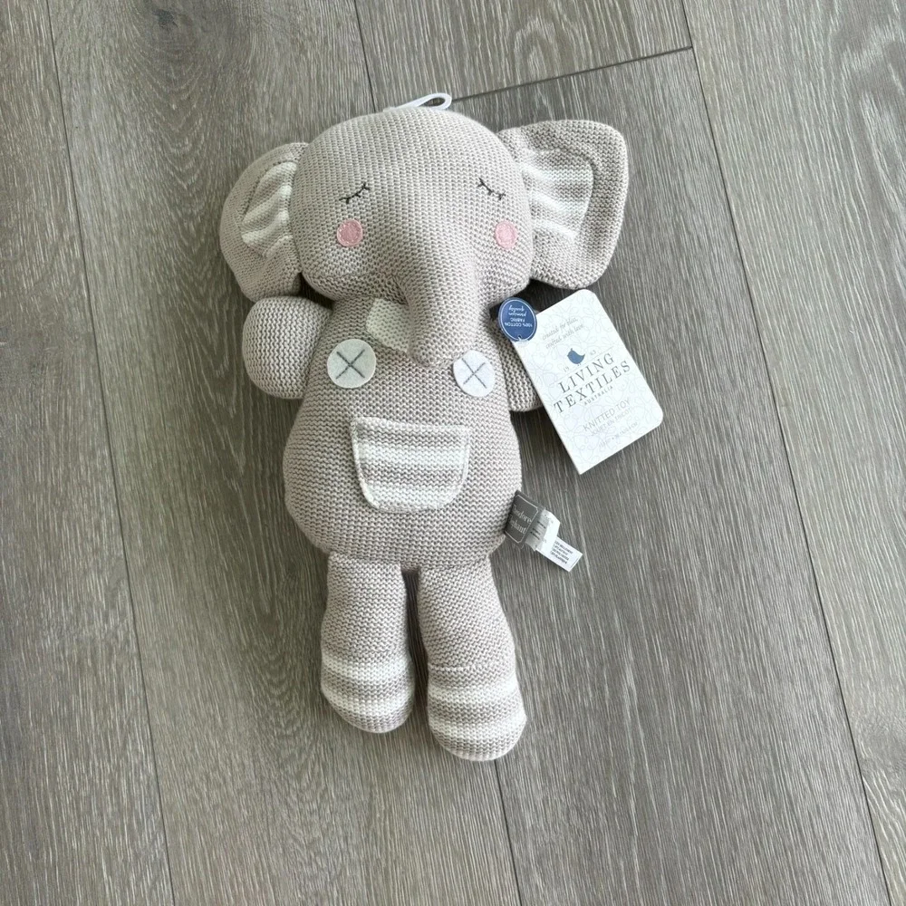 NWT Living Textiles Gray‎ Knitted Theodore Elephant Plush Toy Stuffed Animal